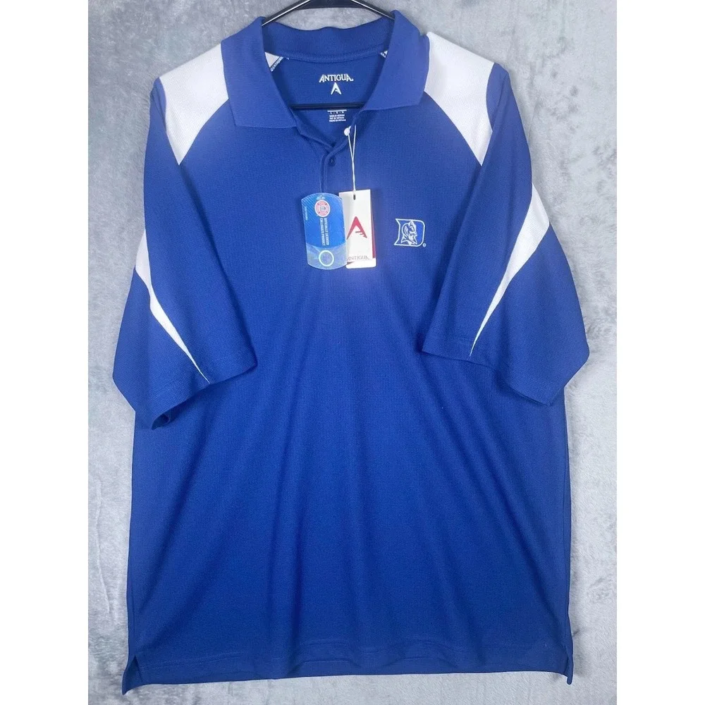 NWT Duke Blue Devils Antigua Men's Polo Shirt Blue White Size Large - Picture 2 of 6